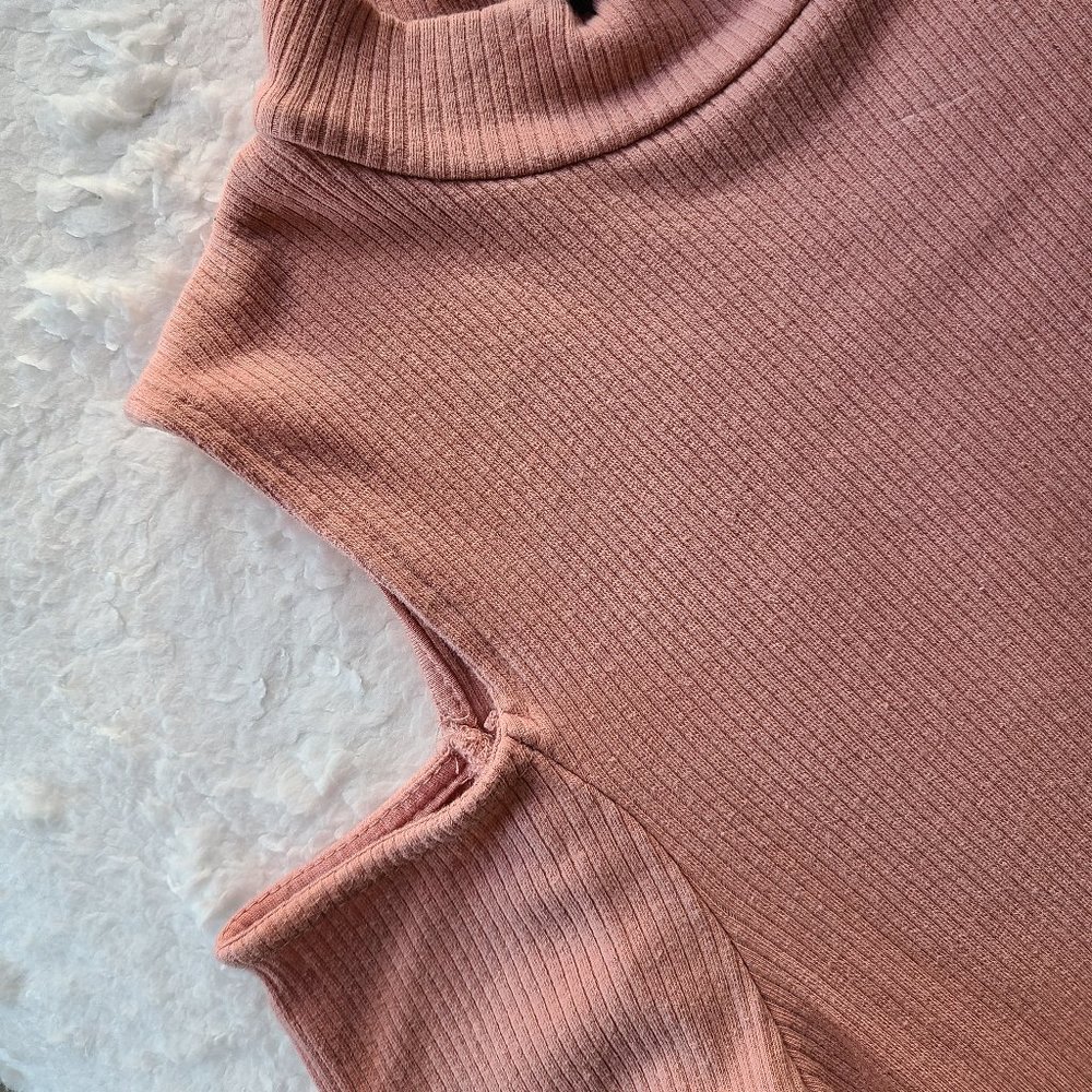 Blush Pink Mockneck Long Sleeve with Shoulder Cutout